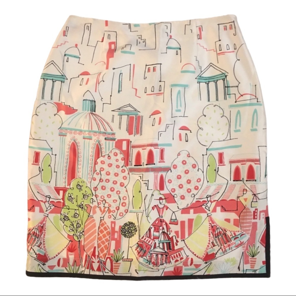 100% Silk City Park Novelty Print Skirt